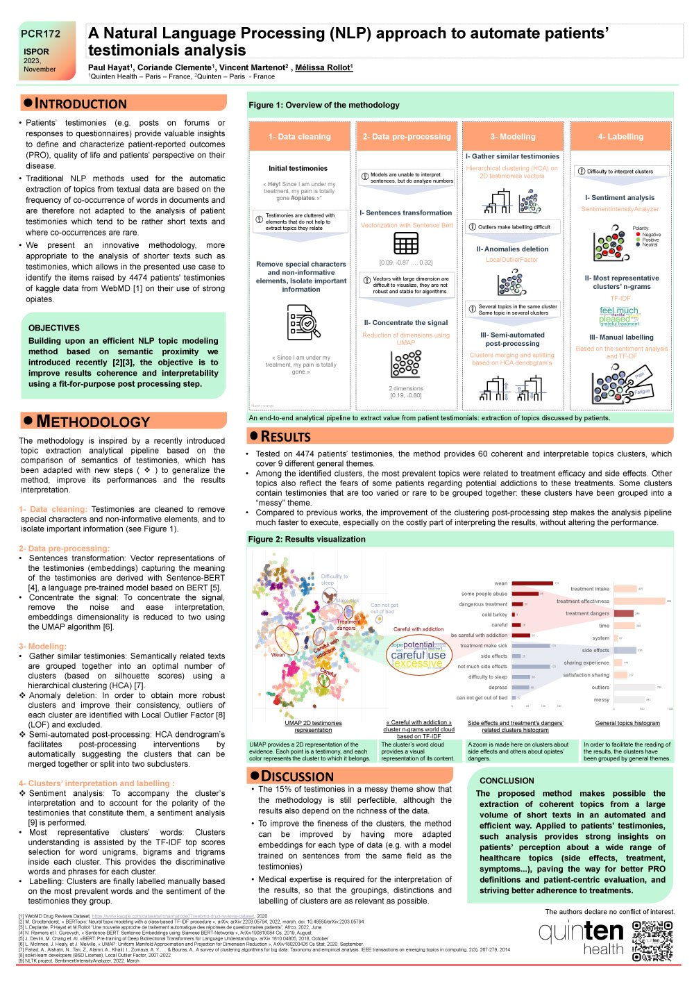 "A natural language processinf approach to automate Patients' testimonials analysis" - Picture of poster - Quinten Health