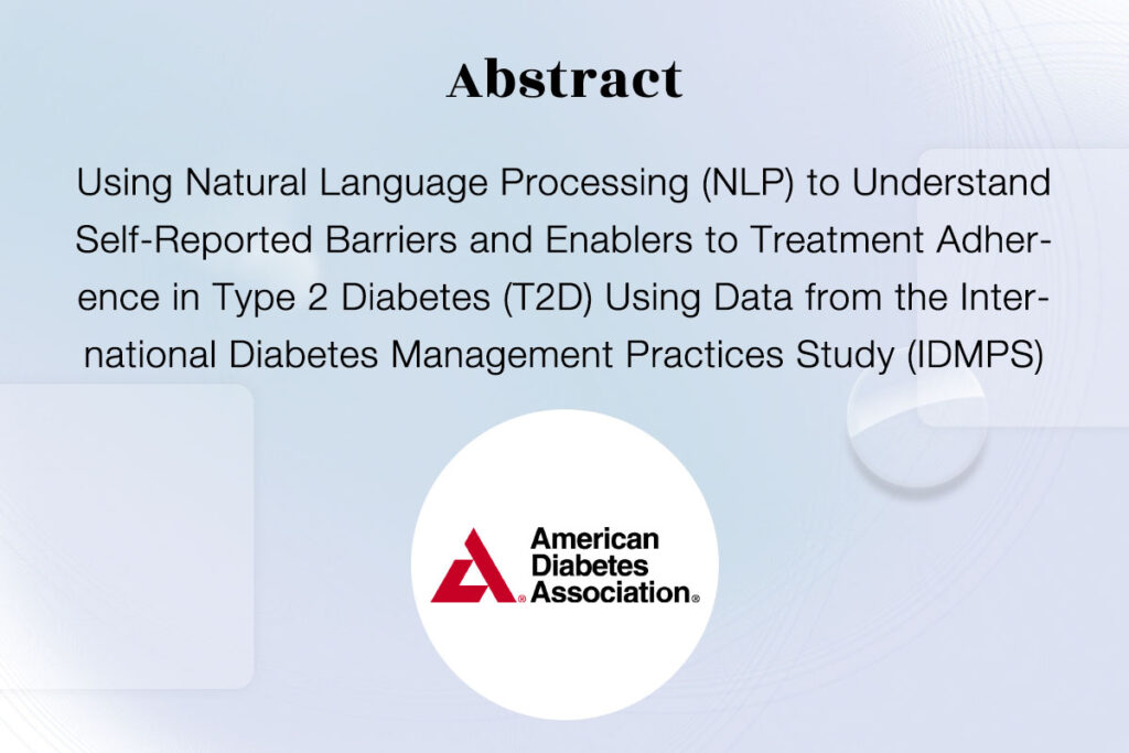 Thumbanails presenting format and title of the article "Using natural language processing (NLP) to understand self-reported barriers and enablers to treatment adherence in type 2 diabetes (T2D) using data from the International Diabetes Management Practices Study (IDMPS)"