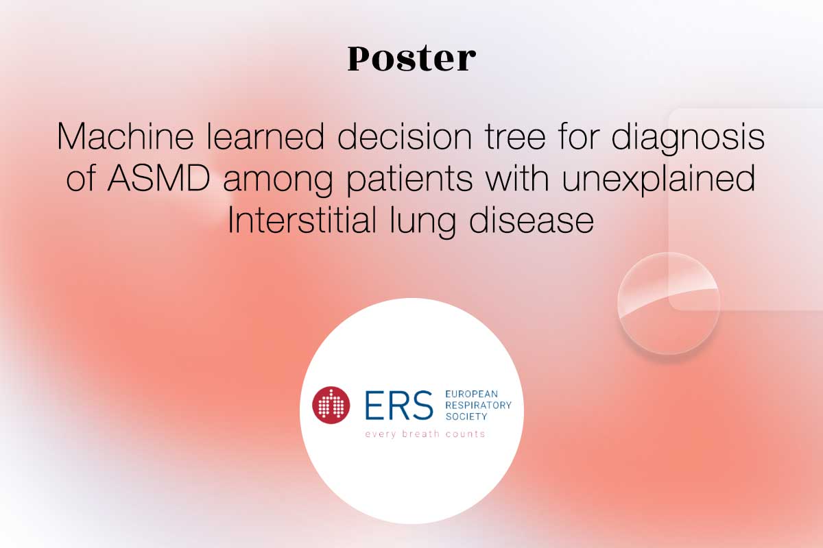 Thumbnail of the poster "Machine Learned decision tree for diagnosis of ASMD among patients with unexplained interstitial lung disease" by Quinten Health for the ERS Milan Congress 2023