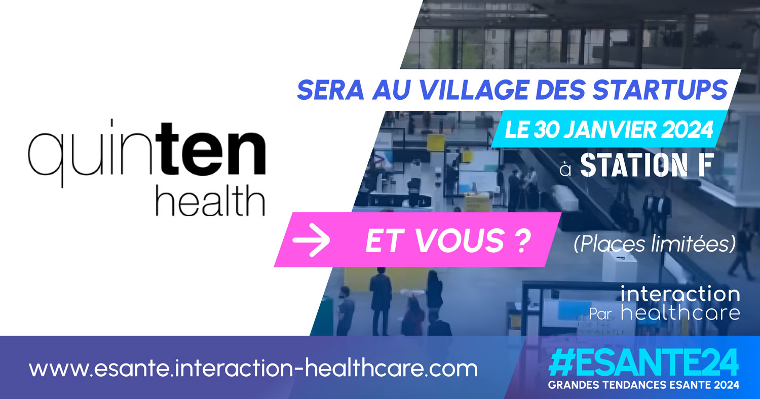 Visuel Grandes Tendances E-Santé 2024 "Quinten sera au village des startups. Et vous ?