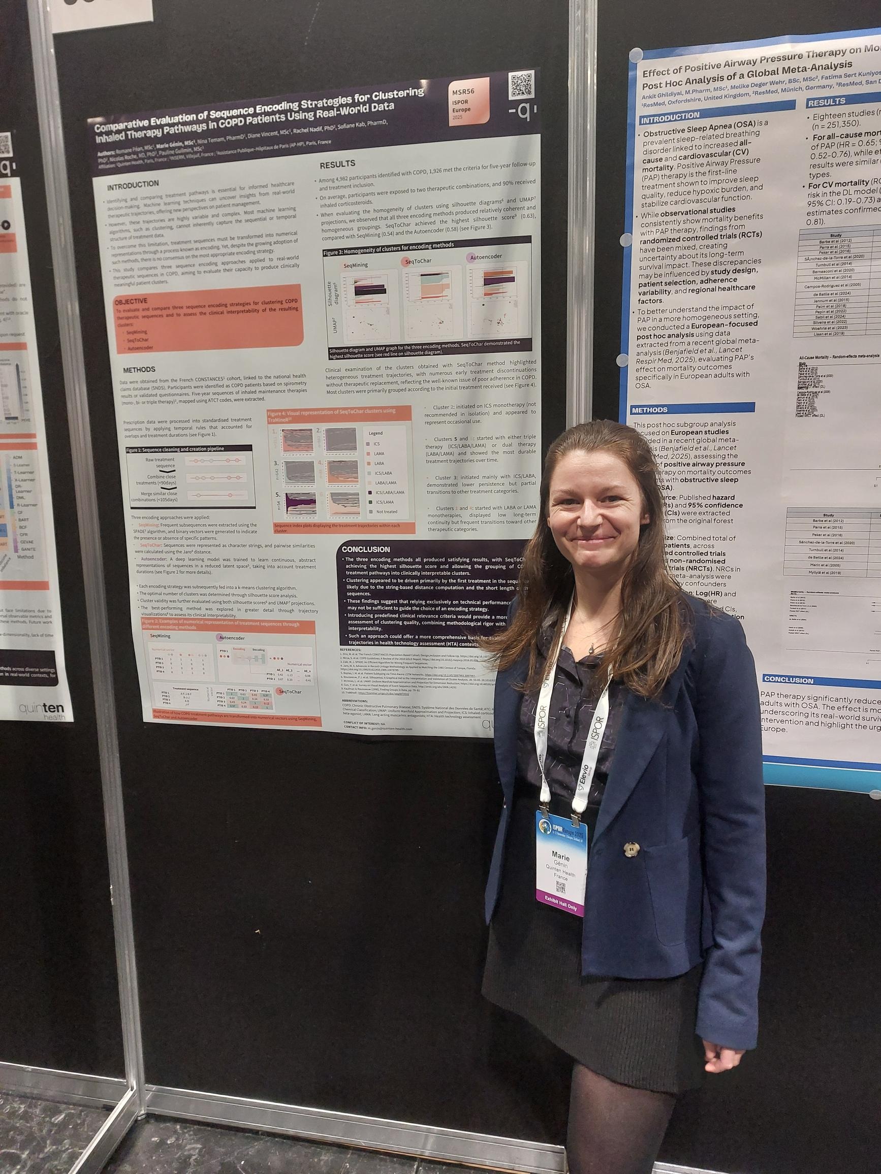 Marie Génin presenting COPD inhaled therapy pathway clustering poster at ISPOR Europe 2025