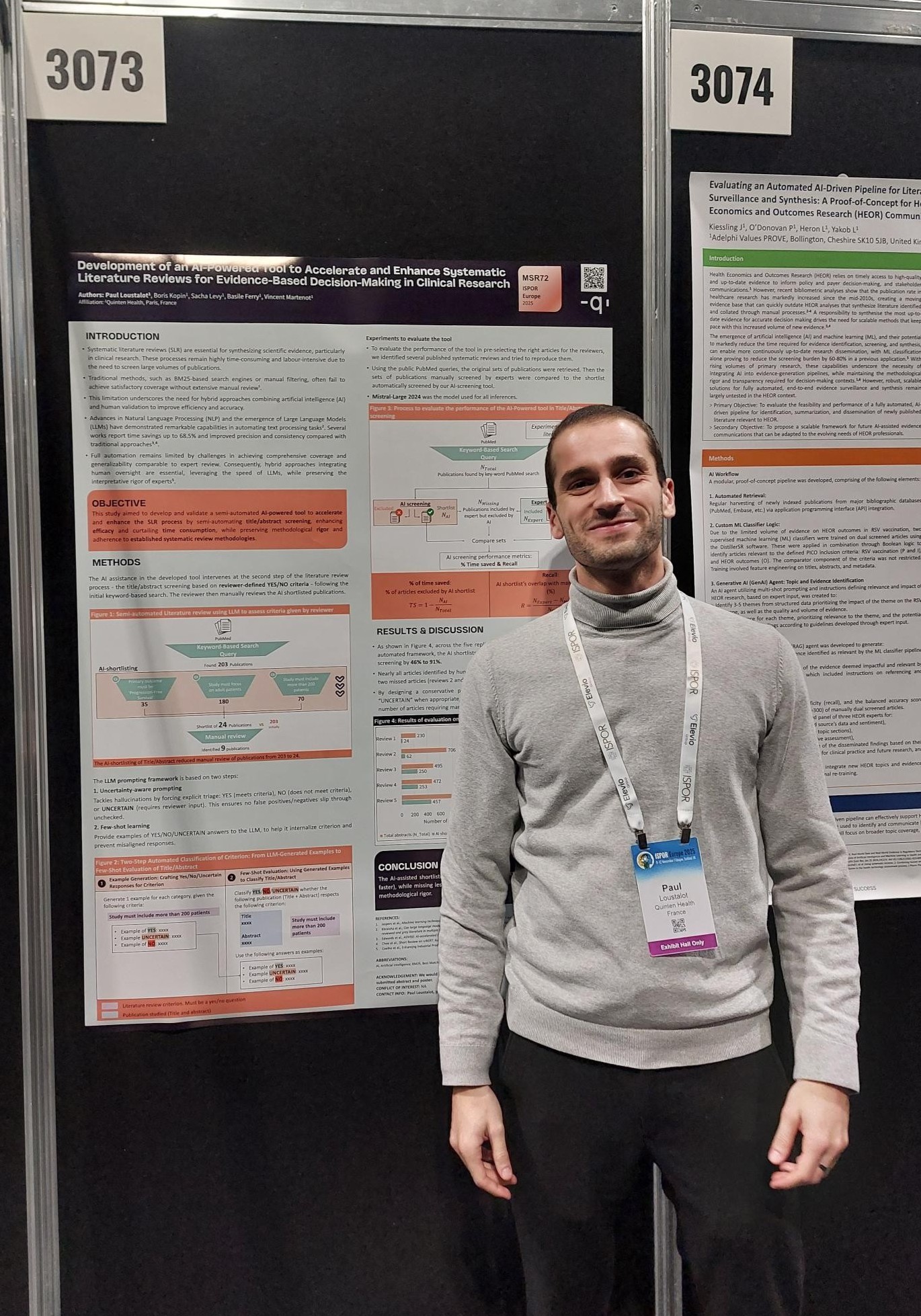 Paul Loustalot presenting AI-powered systematic literature review screening tool at ISPOR Europe 2025